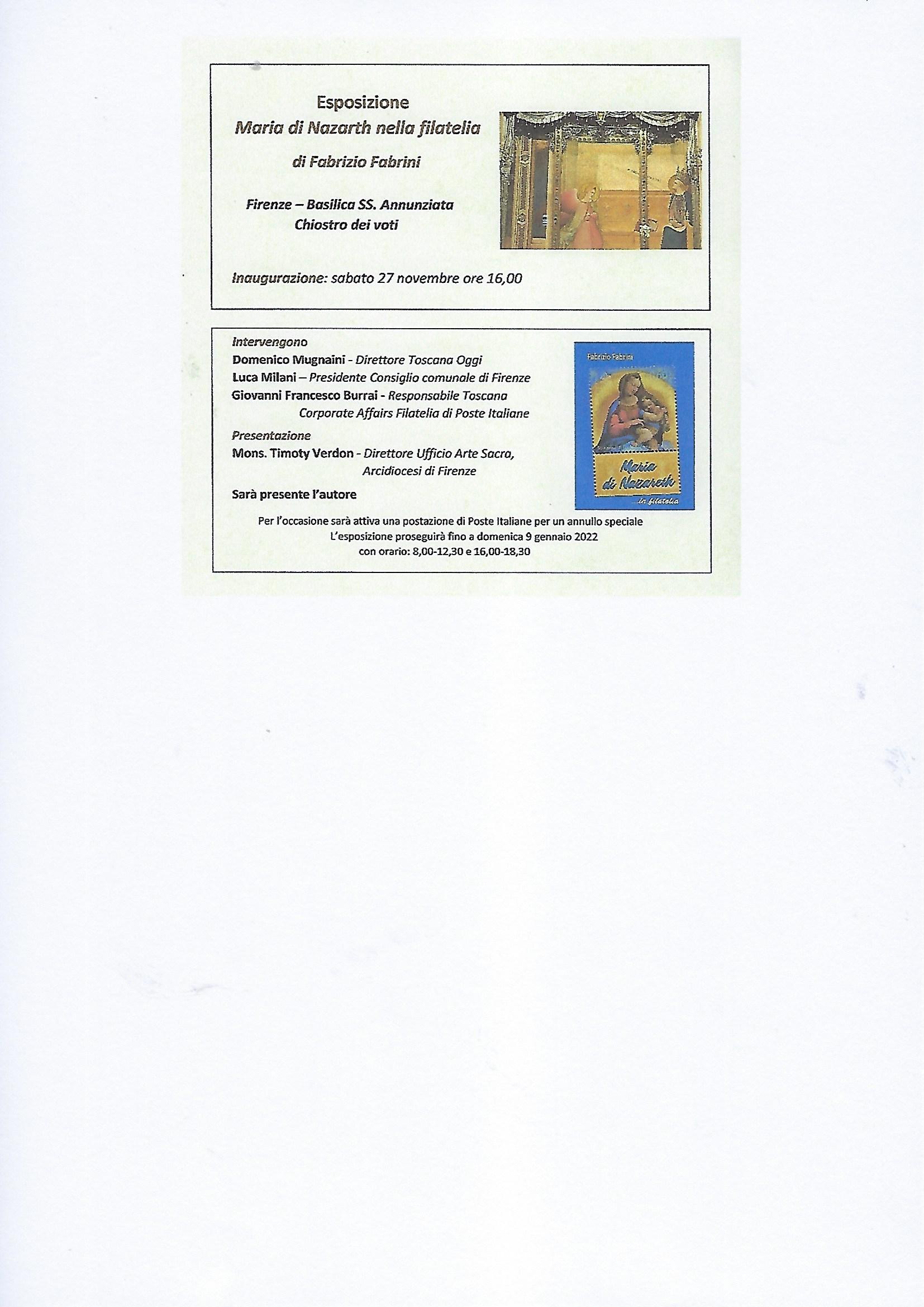 Mostra francobolli Maria di Nazareth